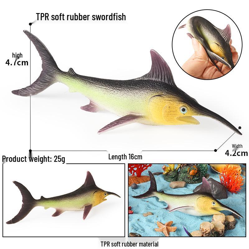 Kids' Marine Animal Model Stress Relief Toy Set: Pufferfish, Octopus, Crab, Shark, Dunkleosteus