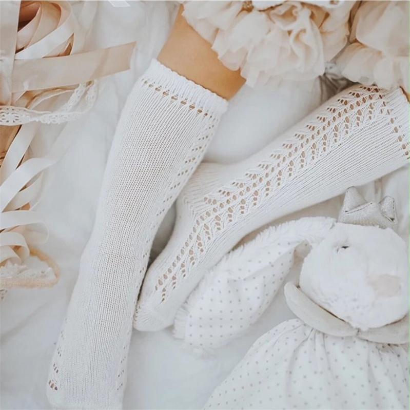 Hollow Out Baby Girls Cotton Knee High Socks Soft Breathable Infant Toddlers Summer Mid Tube Socks 0-3Years Kids Socks