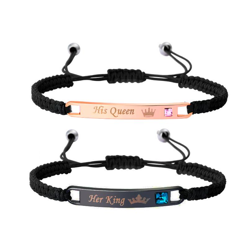 Couple Bracelet Woven Crown for Men and Women His Queen Her King Letter Jewelry