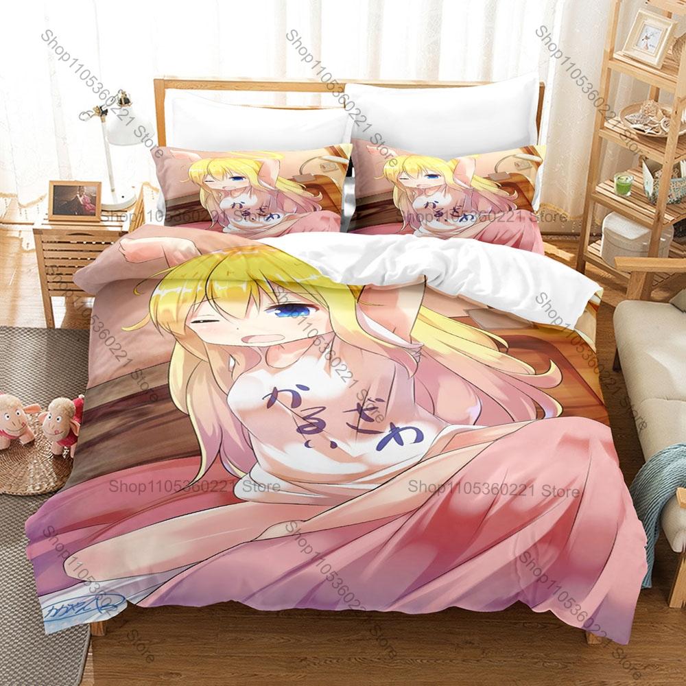 Cool Icon Gabriel & Satania Graphic Gabriel Dropout Anime Bedroom Decor Bedding Duvet Cover + 2 Pillowcases Anime Fan Room Decor