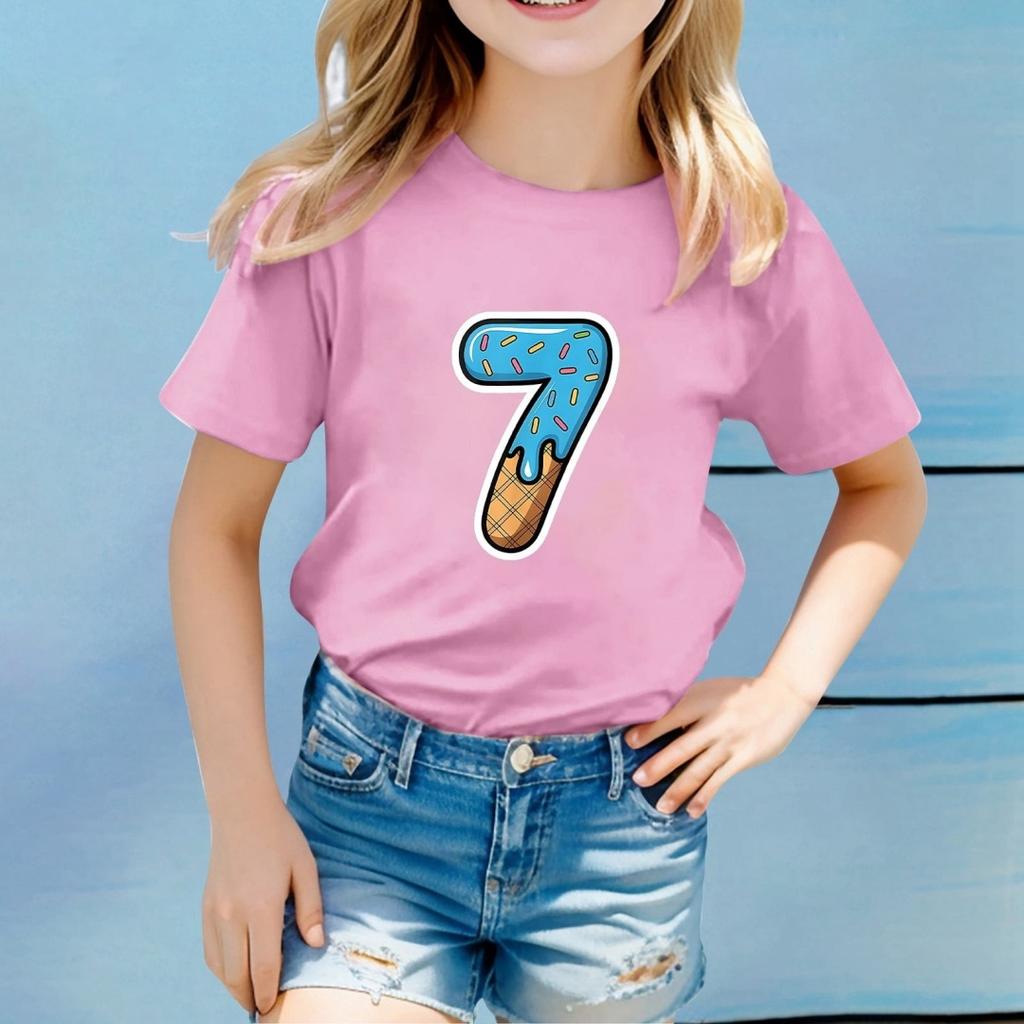 Children Funny Six Seven 67 Meme Print T-Shirt for Kids Humor Round Neck Tee Novelty Gift Girl Top Fashion Children's Clothing