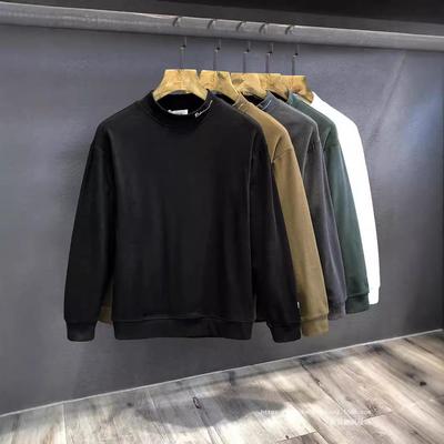 Men's Double-Sided Velvet Sweatshirt, Semi-High Neck, Warm, Solid Color, Long-Sleeve, High Quality, for Autumn and Winter