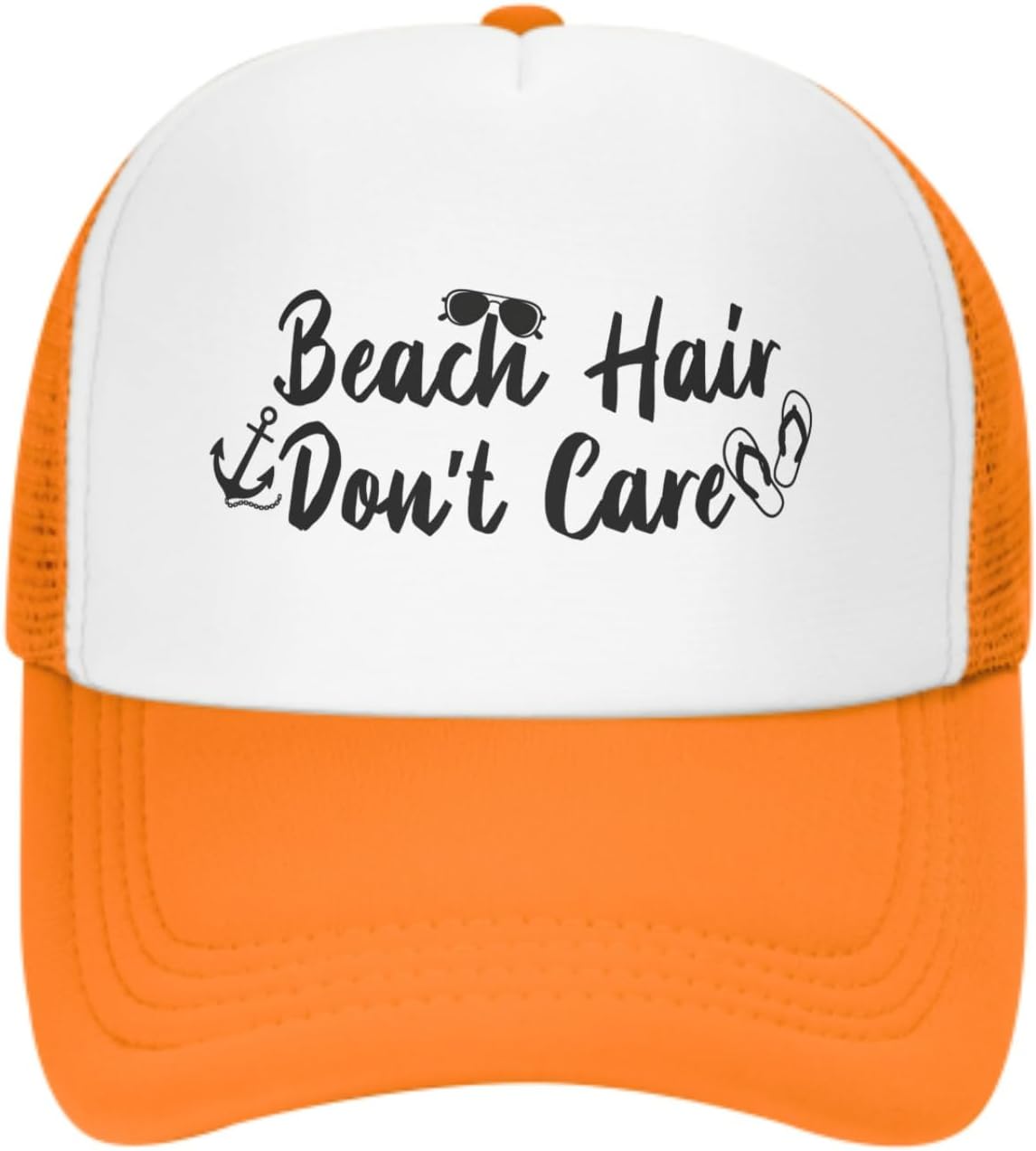 

Beach Hair Dont Care Trucker Hat Orange White Mesh Adjustable Baseball Cap Casual One Size