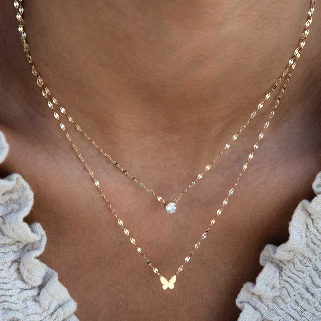 Bow Necklace Wholesale European and American Jewelry Simple Fashion Pendant Women's Alloy Diamond Neck Chain Sweater Chain