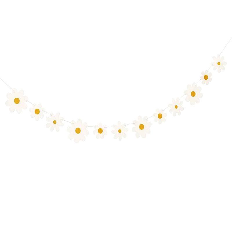 1PC Daisy Flower Paper Banner Hat Cake Toppers Kids Girl Birthday Daisy Theme Party Decorations Hanging Bunting Garland Supplies