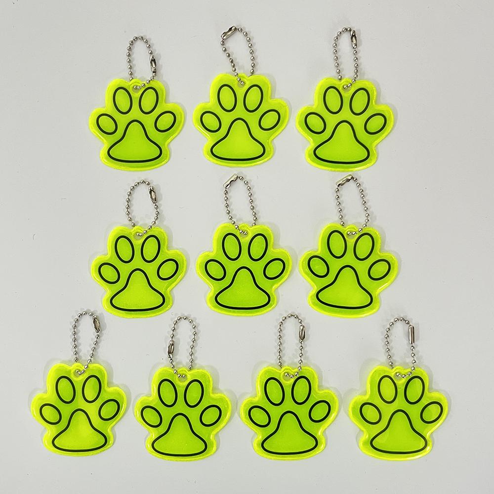 10PCS Cute Cat Paw Reflective Keychain Night Safety Kids Pet Double-sided Reflective Backpack Accessories Pendant