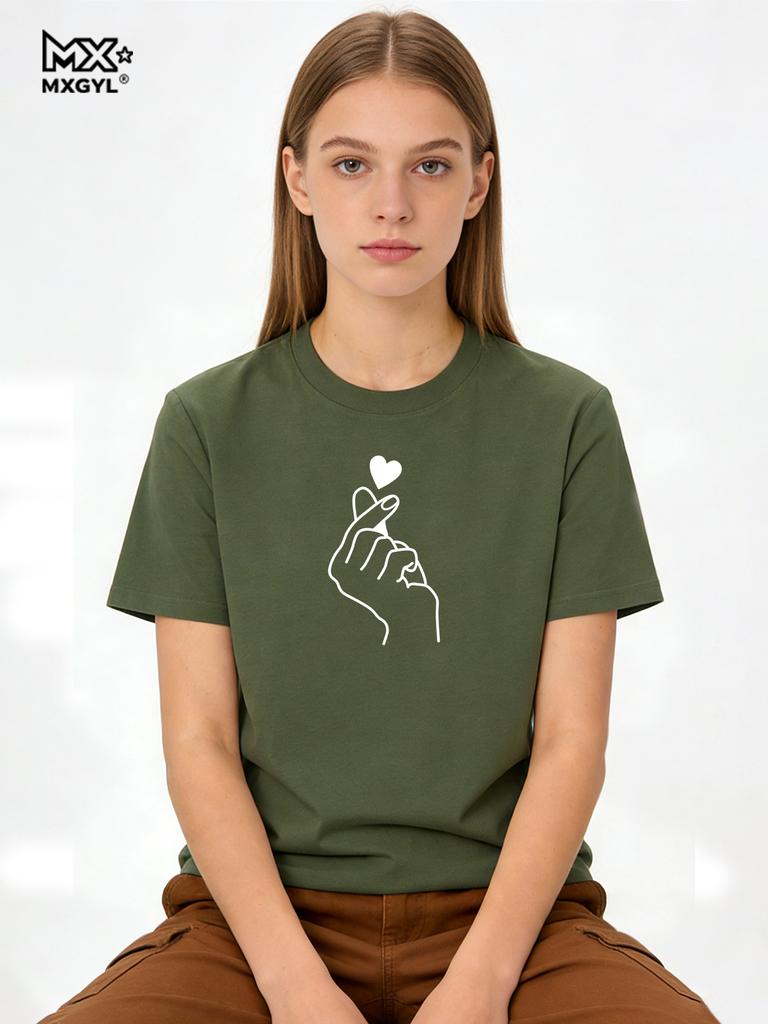 7 Colors Finger Heart Print T Shirt Women Short Sleeve O Neck Casual Tshirt Summer Women Tee Shirt Tops Clothes Camisetas Mujer