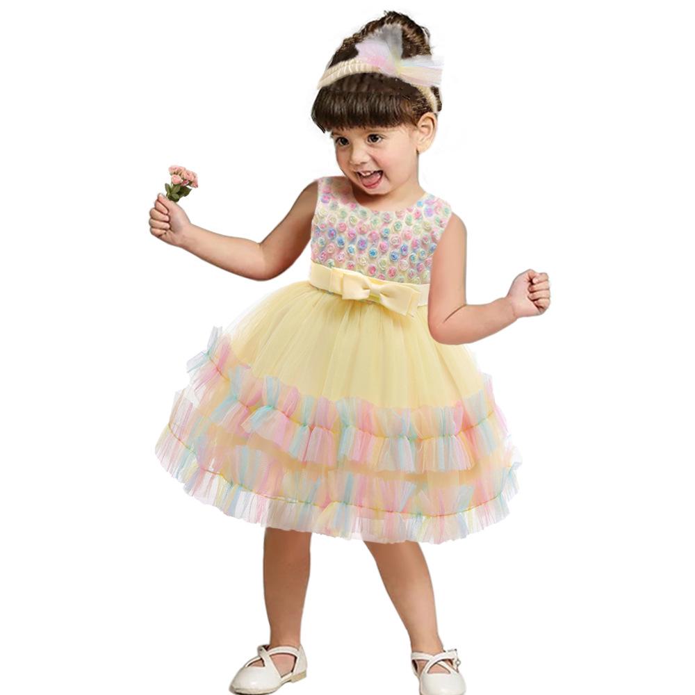 Children s Rainbow Puffy Mesh Dress - Performance Costume for Toddlers and Kids 120 - 6-7 Years