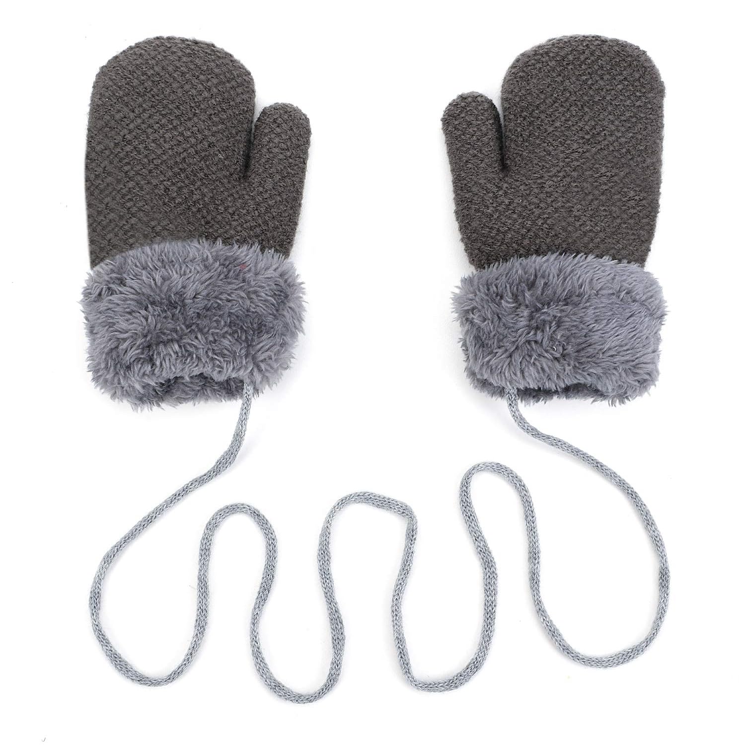 

ITODA Baby Ages Knitted Gloves with Fleece Lining and Neck Portable and Perfect for Outdoor and Outings Mittens, Autumn/Winter, 1-3, Strap, Cute,