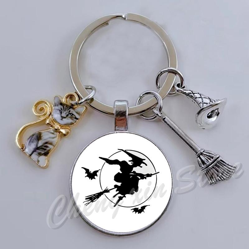 witch print print gothic glass cabochon halloween party wallet tote keychain best gift