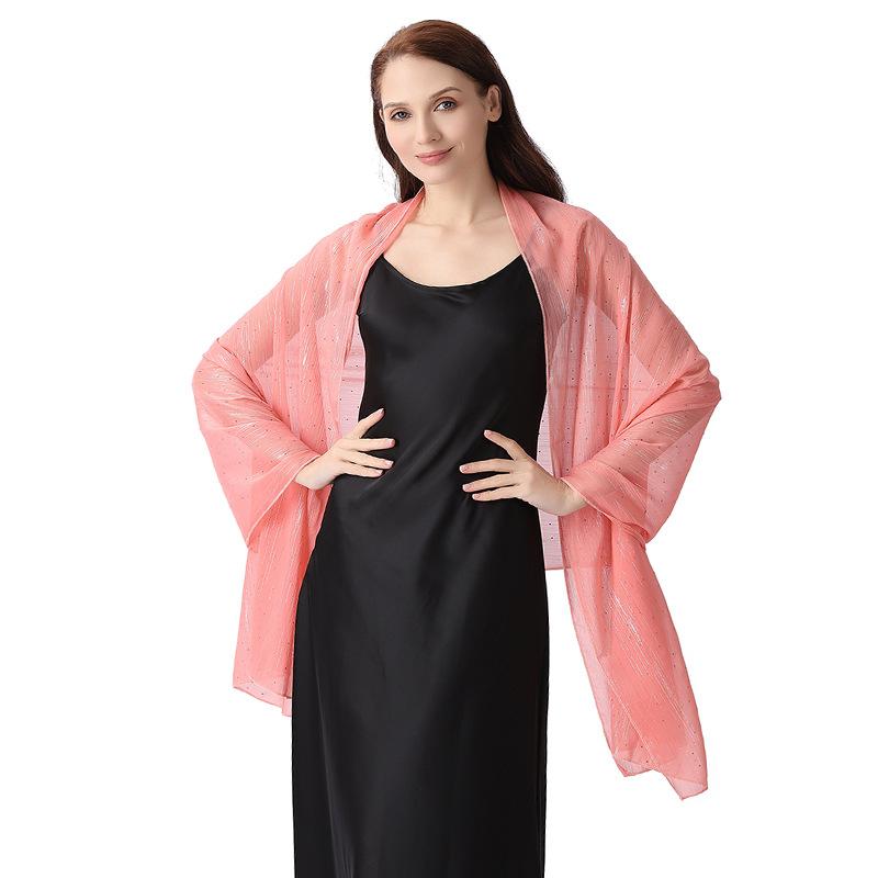 Șal elegant 70*200cm pentru femei Formal, Șifon transparent ușor, cu strasuri și fir argintiu