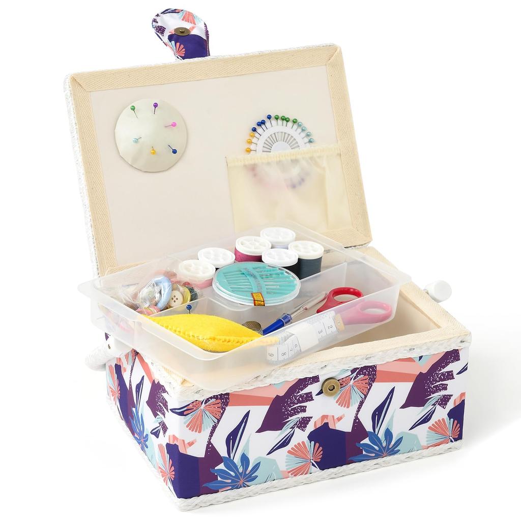 D&D Sewing Box, Sewing Kit, Large Capacity, Double Layer Storage, Sewing Accessory Storage Box 24*17.5*13cm (Light Purple)