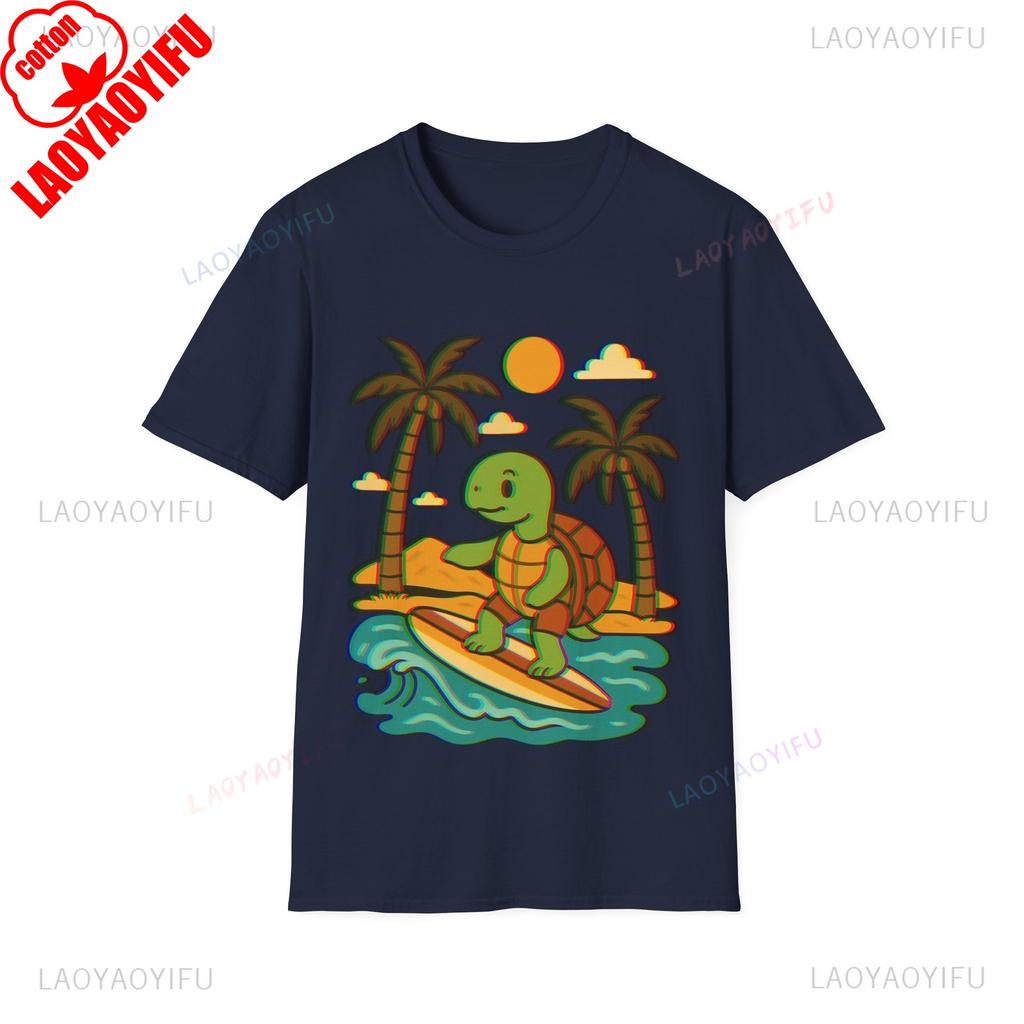 Surfing Turtle Unisex Grafik T-Shirts Beach Vibes T-Shirt Urlaub Unisex Unisex T-Shirt Sommer Mode Hohe Qualität Baumwolle Streetwear Oberteile
