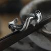 Adjustable Open Ring Men Women Sterling Geometric Vintage Wooden Texture Band Minimalist Couple Jewelry