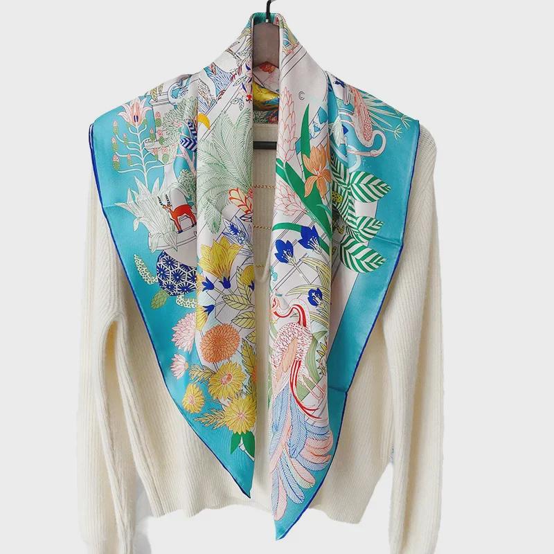 Retro Silk 90cm Square Scarf - Handmade, Luxurious, Light, and Sunscreen Gift for Women