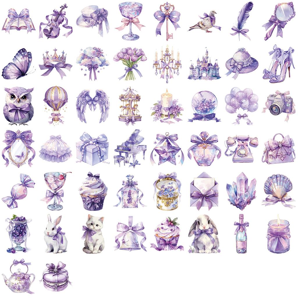 50pcs PET Transparent Purple Dream Cartoon Stickers Luggage Water Cups Scooter Decorative Stickers