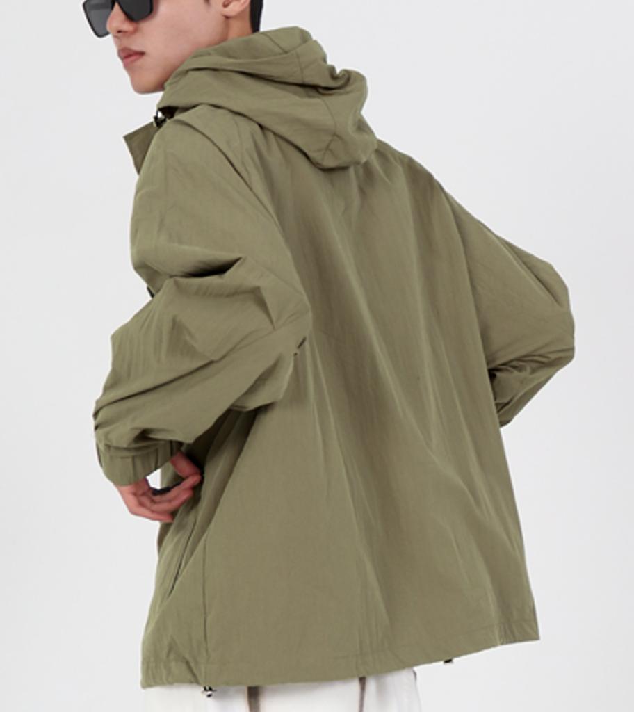 Button Seoul Air Shell Hoodie Windbreaker (Khaki Grey)
