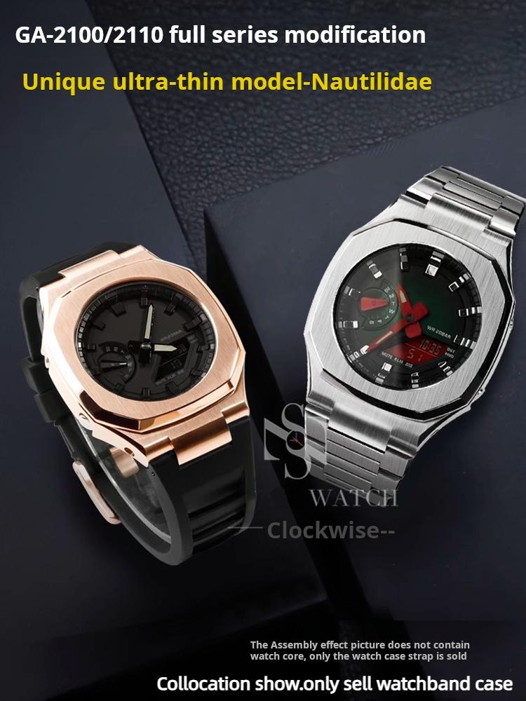GA-2100 Mod Kit For Casio G-SHOCK GA2100 2110 GA B2100 Watch Men Modified Stainless Steel Case FKM Fluororubber Band Metal Strap