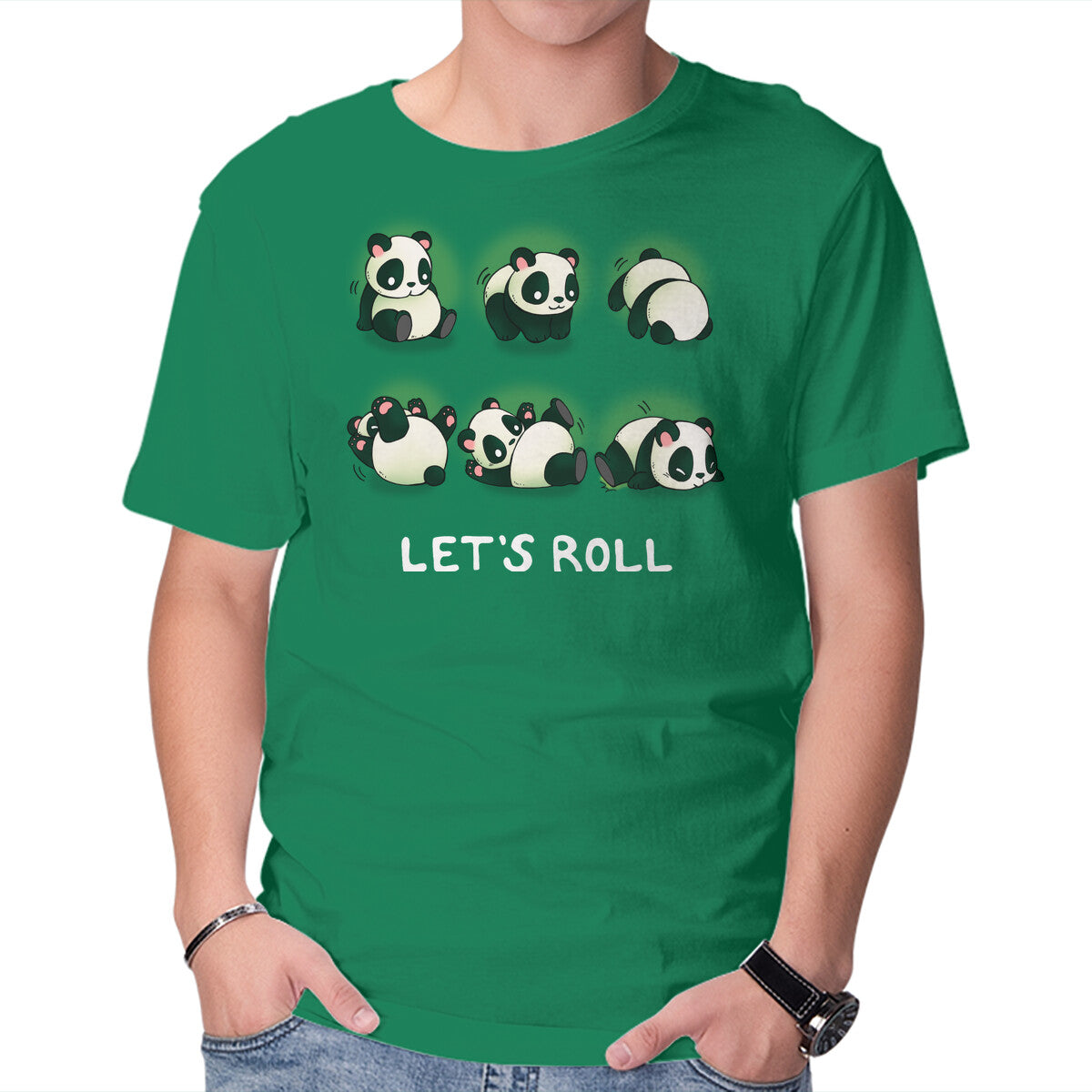 Unisex Crew Neck T-Shirt Let s Roll Panda Graphic Short Sleeve Casual Tee S