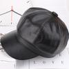 1PC PU Leather Winter Fall Peaked Caps Adjustable Painter Hat New Berets Women Hat Solid Color Beret Octagon Slimming Face