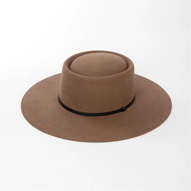 

202602-HH2106B ins chic winter wool felt 9.5cm brim pu belt fedoras hat cap men women leisure panama jazz hat head size 57cm хакі