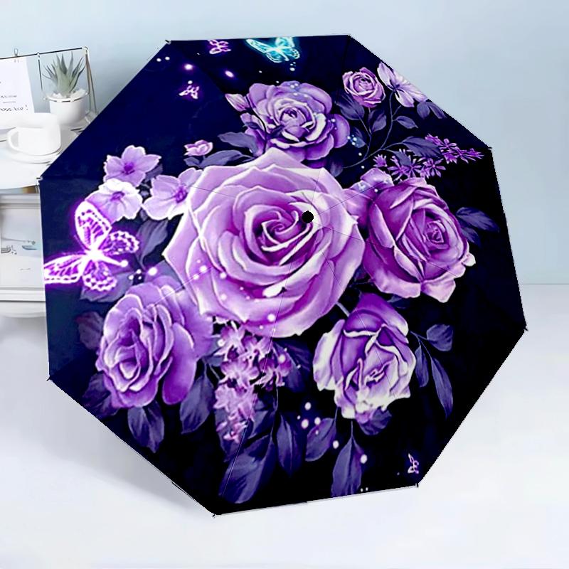 Blue Roses And Butterflies 8-Frame for Travel, camping, Casual Lightweight Portable Umbrella, Essential for every family Holidays Birthday Gift