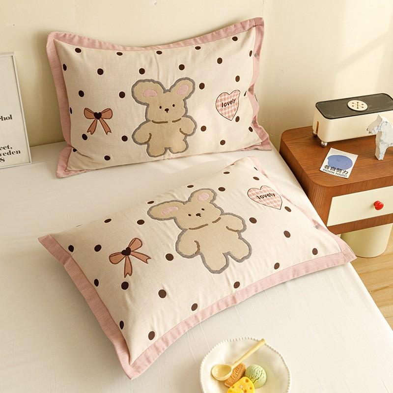 4-Layer Cotton Gauze Pillowcase Set Adults With Snap Soft Breathable Bedding Cover