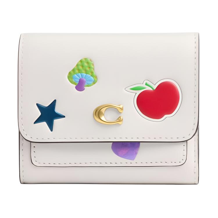 Coach Mila Sticker Print Snap Closure Leather Wallet Women wallet White CCD00-B4CAH White