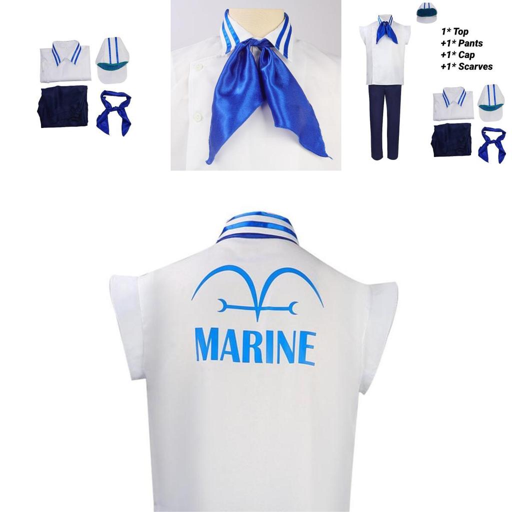 One Piece Marine Soldier Uniform Cosplay Costume White Polyester Material