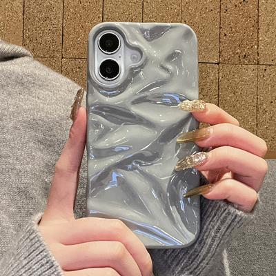 Simple Fashion Glossy Grey 3D Folds Texture Case For iPhone 16 Pro Max 15 13 12 11 14 Plus Shockproof TPU Phone Cover