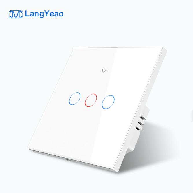 LangYeao EU UK 1/2/3/4 Gang Tuya WiFi Smart Switch Light Alexa Voice Control Touch Glass Wall Wireless No/With Neutral Wire