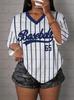 2026 Sommer Baseball 65 Druck Damen T-Shirt Mädchen Oversize Tägliches Oberteil Weibliche Kreativität Street T-Shirt V-Ausschnitt T-Shirt Lässiges Tuch
