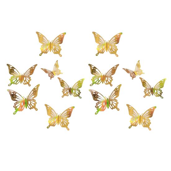 

12 Pcs 3D Butterfly Wall Decals Removable Wall Sticker for Birthday Party Cake Decorations 3 Sizes Hollow Metallic Butterfly DIY Mural Art for Bedroom золотистый