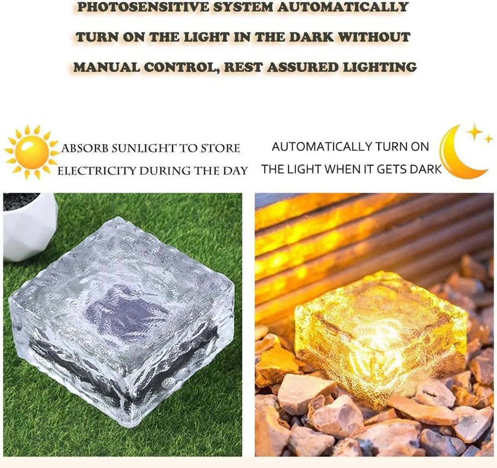 Solar Ice Cube Lamp Glass Brick Crystal Light Waterproof  Garden Courtyard Pathway Decoration Christmas Ice Rock Cube Lamp