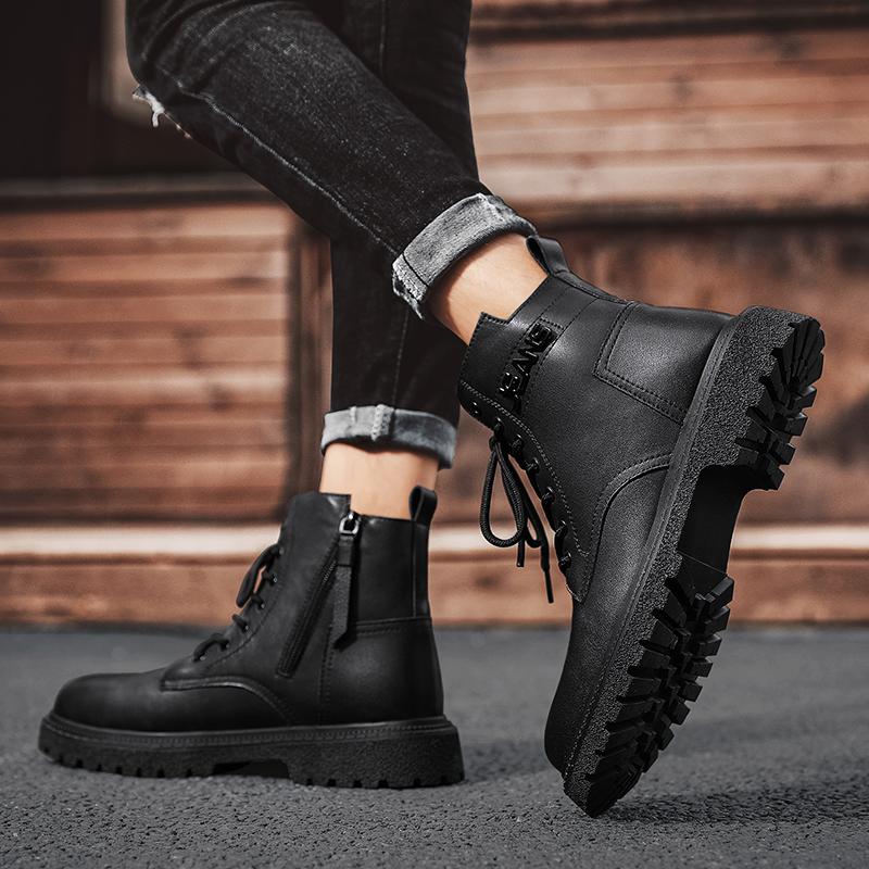 Fashion Fur Warm Winter Genuine Leather Men Long Boots Breathable High Top Shoes Outdoor Casual Men Winter Shoes Autumn Sneakers Boots