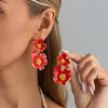 Vintage White Cold Enamel Flower Dangle Earrings for Women Gold Color Double Layer Floral Drop Earrings Party Wedding Jewelry