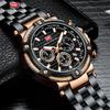 MINI FOCUS Black Stainless Steel Quartz Watch Men Fashion Luminous Dress Wristwatch with Date 24-hour Display Chronograph 0470