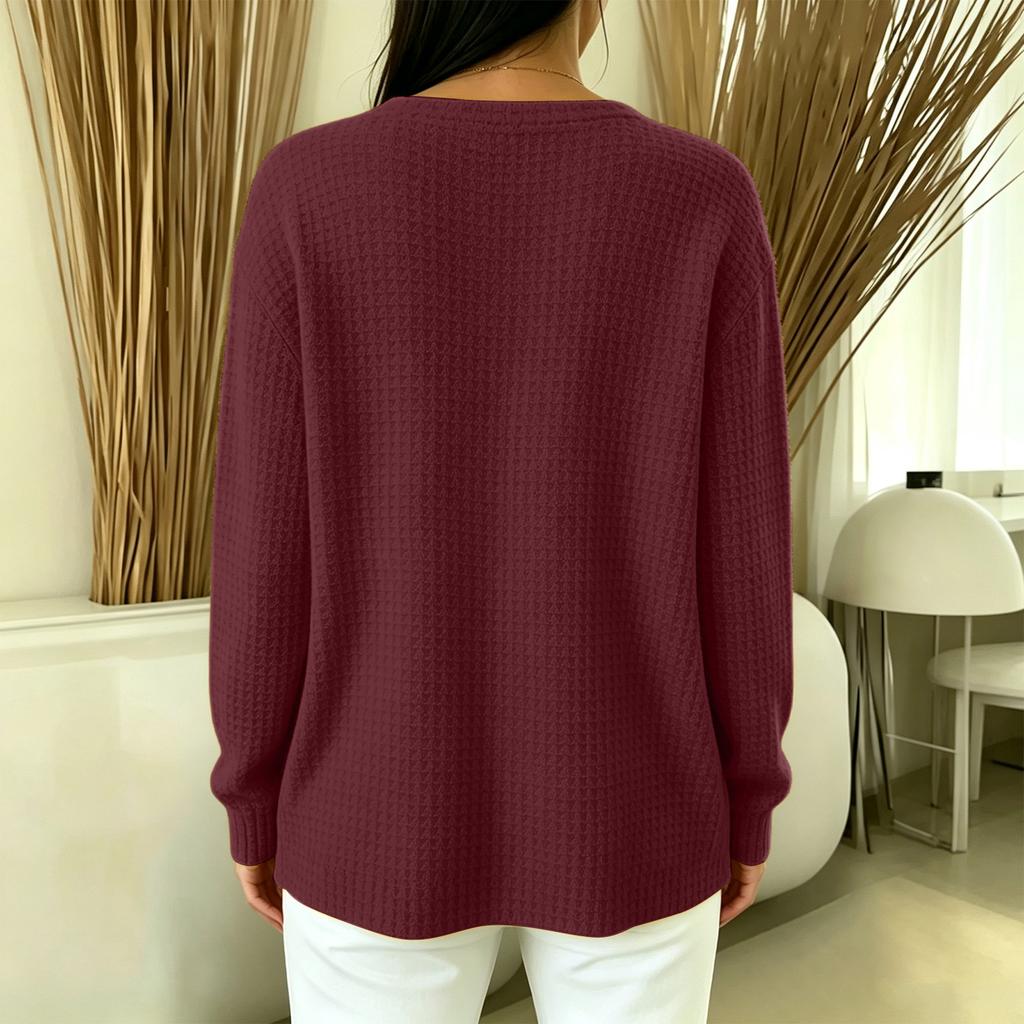 Women's Knit Full Zip Jacket Color Round Neck Loose Fit Casual Outerwear