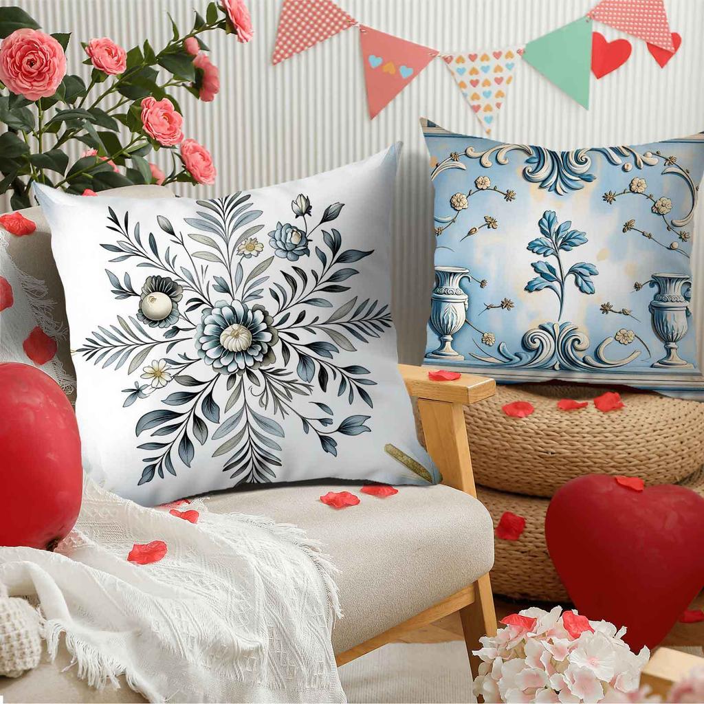 Blue and white porcelain floral design printing pillow cover Short plush Suitable living room bedrooms sofas throw cushion cover