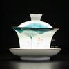 150ml Ceramic Hand-painted Tea Cup Non Hot White Porcelain Sancai Tea Bowl Underglaze Color Covered Bowl Drinking Utensils