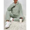Abbigliamento da donna autunnale e invernale a tinta unita, set due pezzi casual da casa con felpa con cappuccio a maniche lunghe, tasca applicata e pantaloni