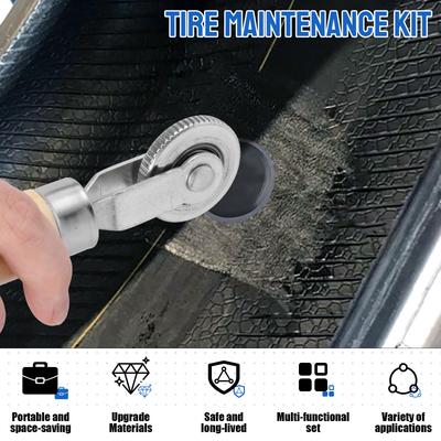 6 Pcs Tire Patch Repair Tool Kit Including Tire Patch Roller Scraping Cutter 2 Grinding Heads and 2 Connecting Rods for Car
