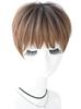 Handsome Short Full Wig with Gradient Heat Natural and Loose Look Brown Bangs, Hairstyle, Nape, Volume, Curly, Straight, Whorl, Resistant, Volume,