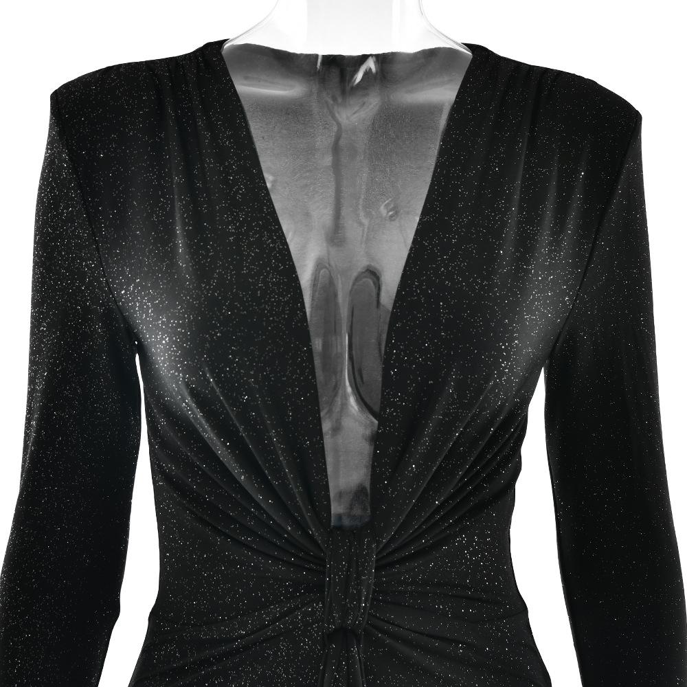 Long Sleeve Ruched Sexy Maxi Dress For Women Gown Fashion Skew Collar Draped Thigh High Split Club Long Dress