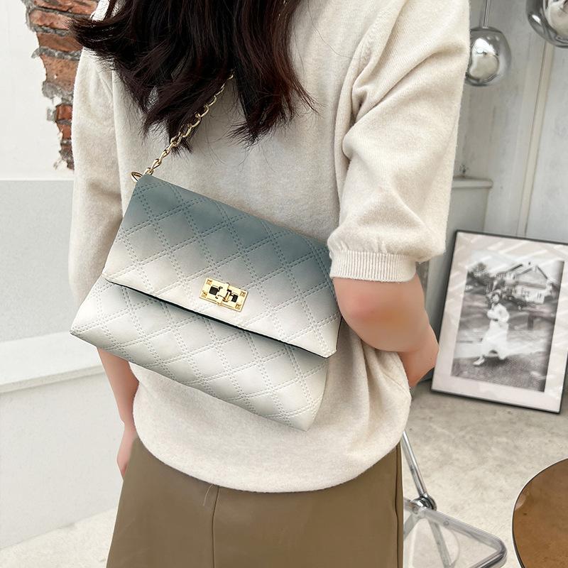 Elegant sweet gradual change color cross lock small square bag 2025 fashion embroidered diamond chain bag