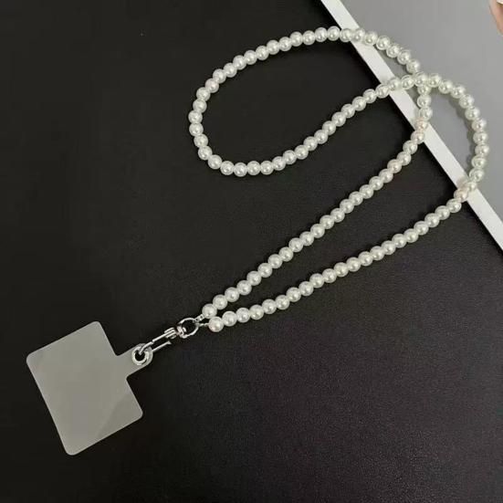 Mobile Phone Lanyard with Adjustable Chain Faux Pearl Beaded Crossbody Necklace Strap Anti-lost Wrist Strap for Phone Case Accessories