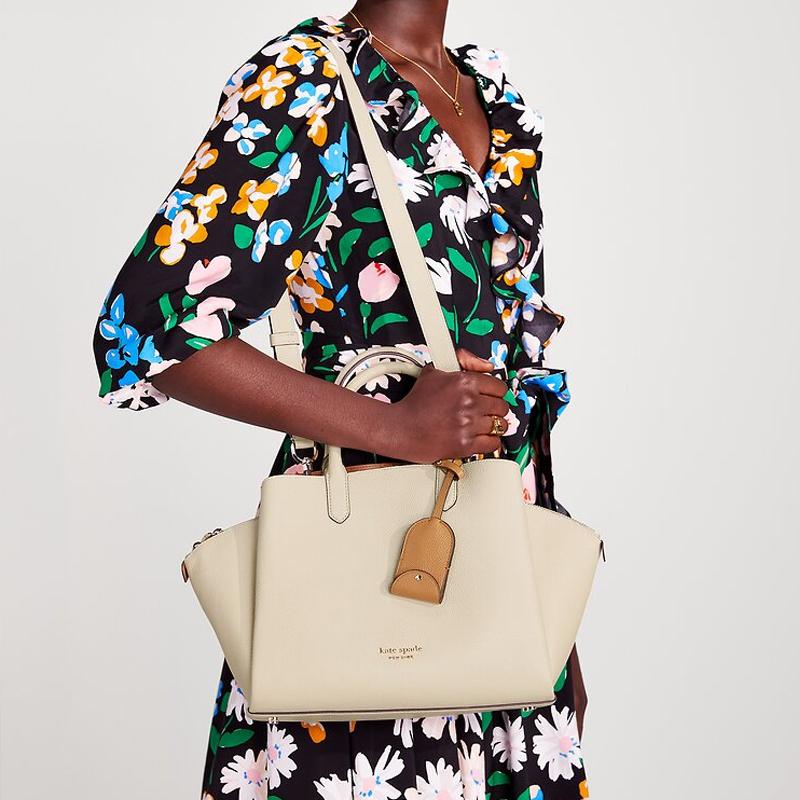New Kate Spade Refined Grain Leather Shoulder Bag, Crossbody Bag, Handbag Medium Women's Ivory K6534-650