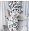ZY30 Men's Summer Tie-dye Ice Silk Floral Two-piece Casual Set with Short-sleeved Shirt and Shorts