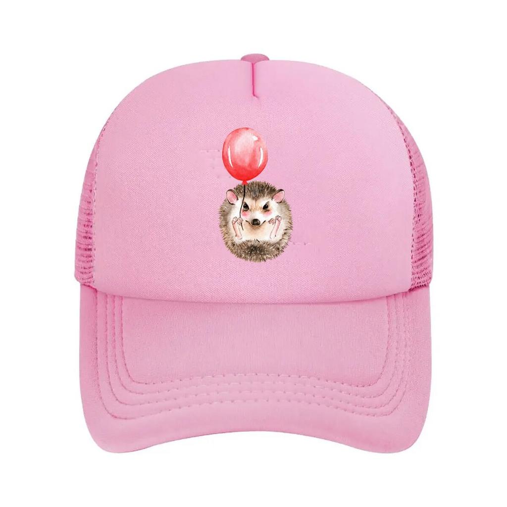 Cute Watercolor Hedgehog Holding Red Balloon Mesh Baseball Cap For Womens Unisex FeUnisex Beach Dad Hat Hip Hop