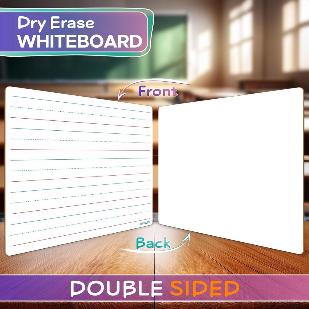 Scribbledo Double Sided Whiteboard Lined Dry Erase Board for Kids Ruled Writing Board Handwriting Practice Small White 9x12 Dry Erase Board with